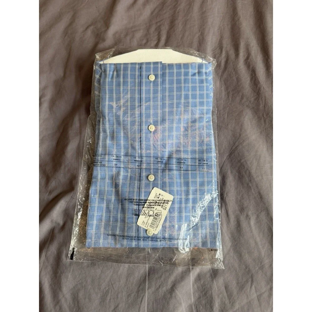 Vintage Van Heusen Mens 18 XXL Short Sleeve Blue Plaid Shirt Deadstock NWT